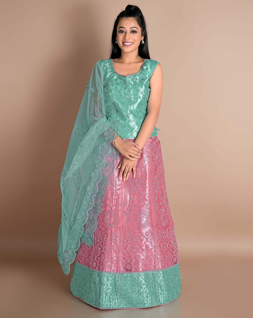 net lehenga choli with dupatta