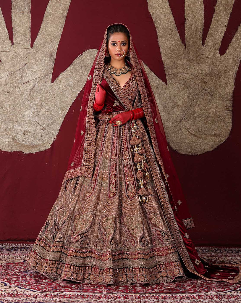 double dupatta winter bride lehenga