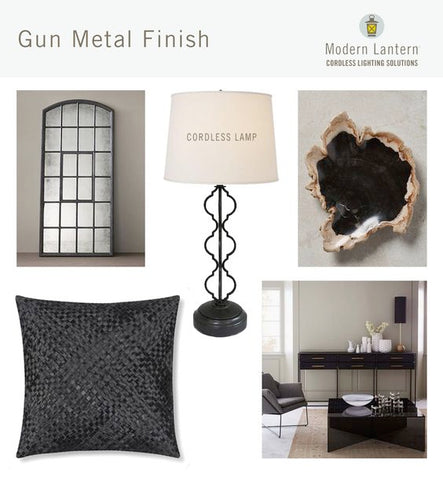 collage of gun metal furniture 