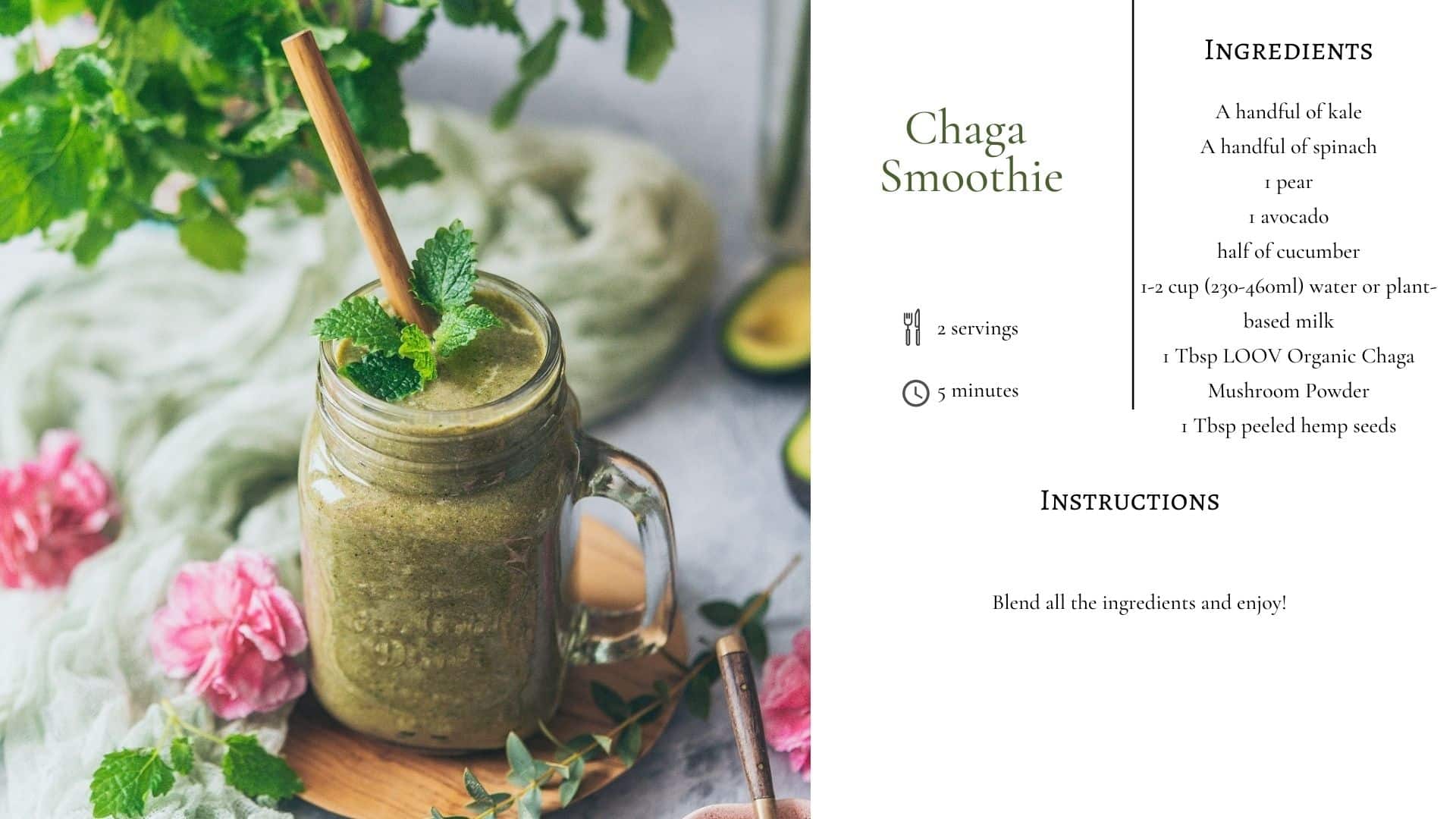 LOOV Organic Brain food recipe chaga detox smoothie