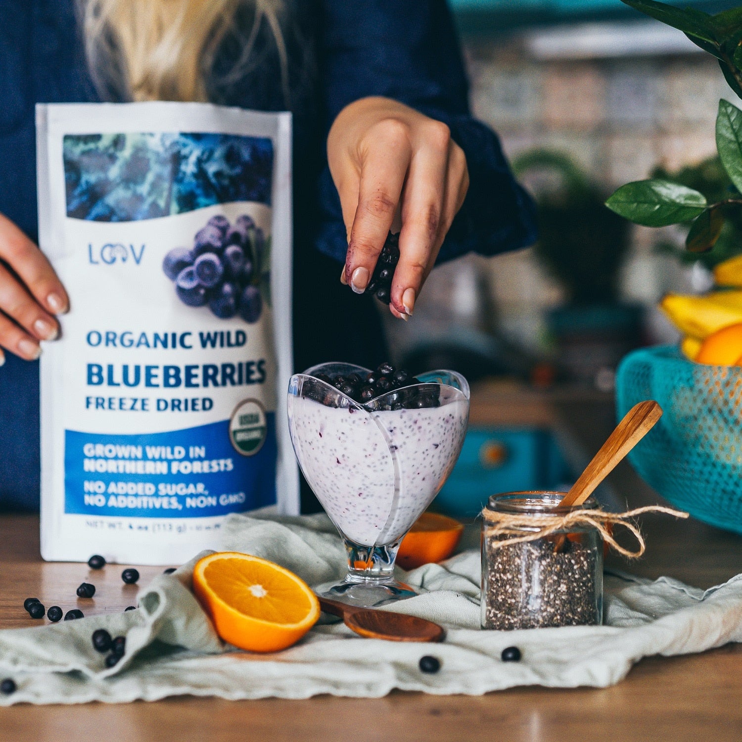 Freeze-dried organic blueberries for heavy metal removal deep inside our tissues