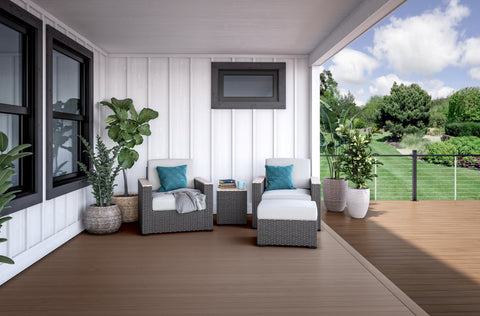 Deckorators Porch Flooring with furniture and plants
