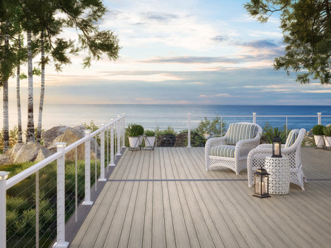 Voyage Decking in Tundra with Contemporary Cable Rail in Textured White