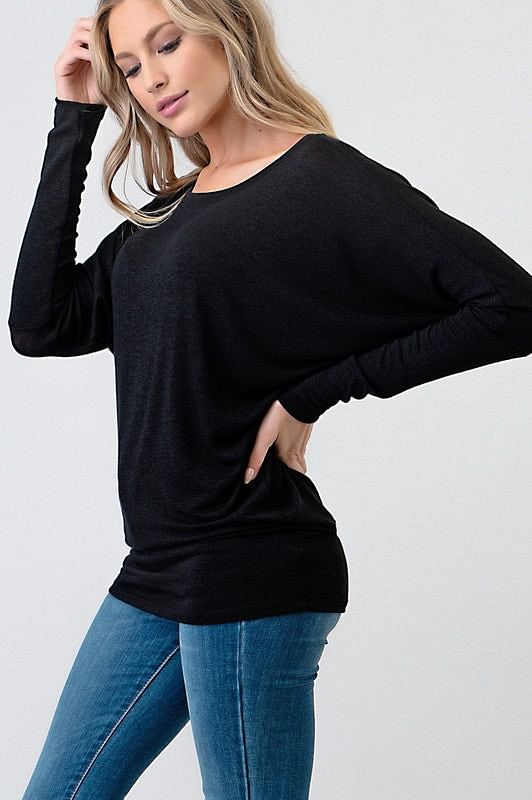 Long Sleeve Knit Dolman in Black