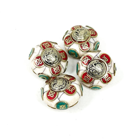 4 Tibetan White Crackle Beads