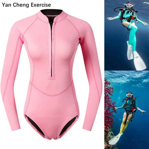 Woman Diver Diving Suit 2mm Neoprene Diving Equipment  Long Sleeve Bikini Swimsuit - touringwellness