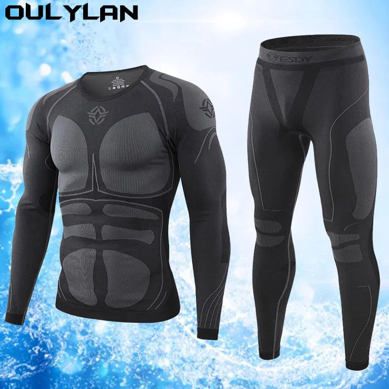 Men's Sports Ski Thermal Underwear Set Suits Gym Compression Suit Bodybuilding Training Tights