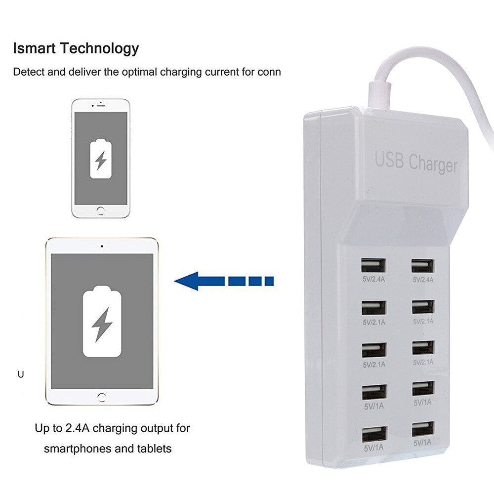 Multi USB Charger 10-Port 60W/12A Desktop