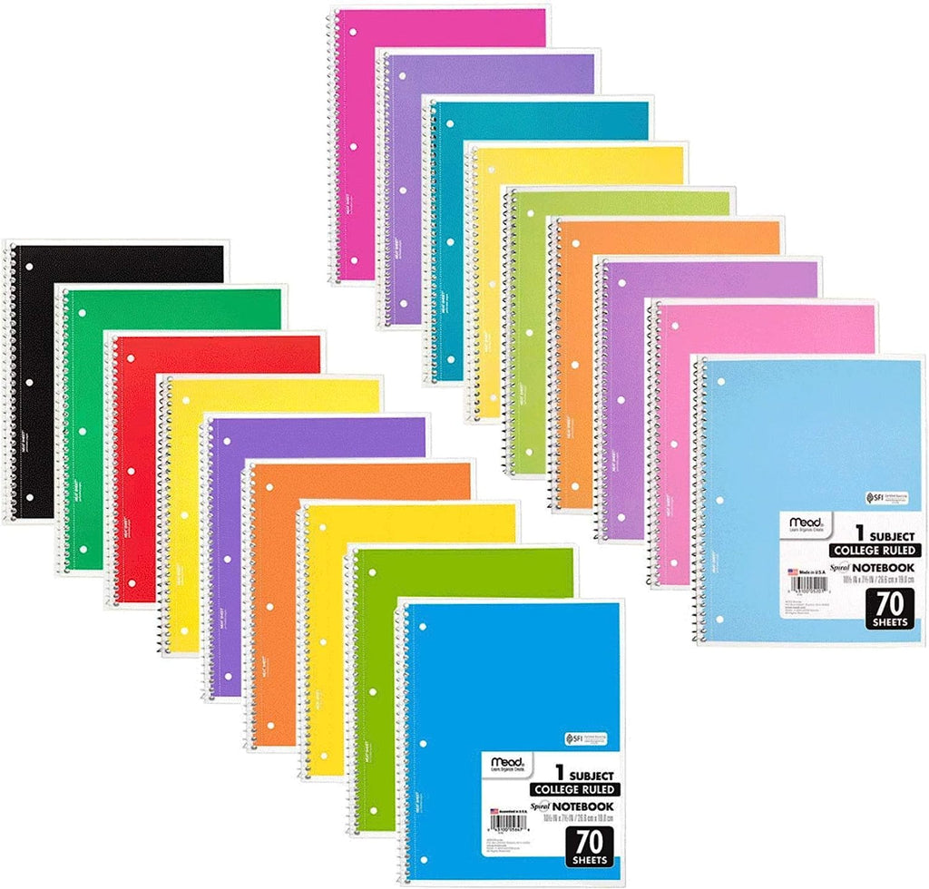 18 Pack College Ruled Spiral Notebooks 