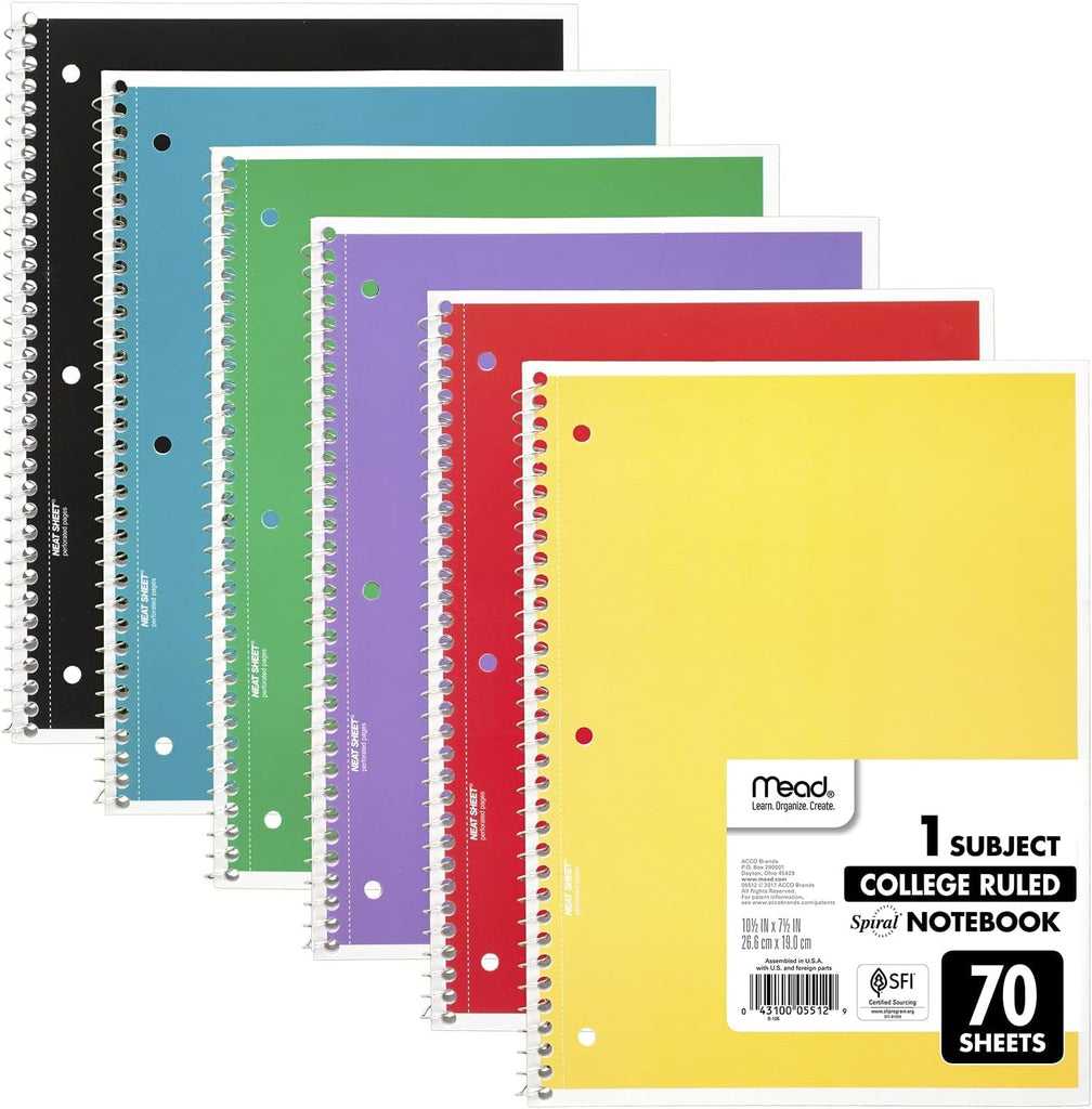 6 Pack College Ruled Notebooks - Amazon Back to School