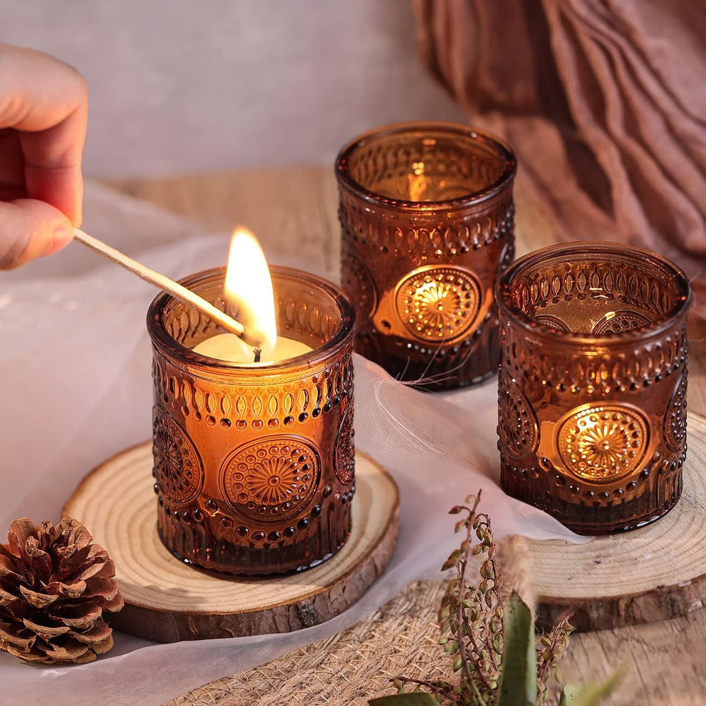 Amber Glass Votive Candle Holders for Thanksgiving Dinner