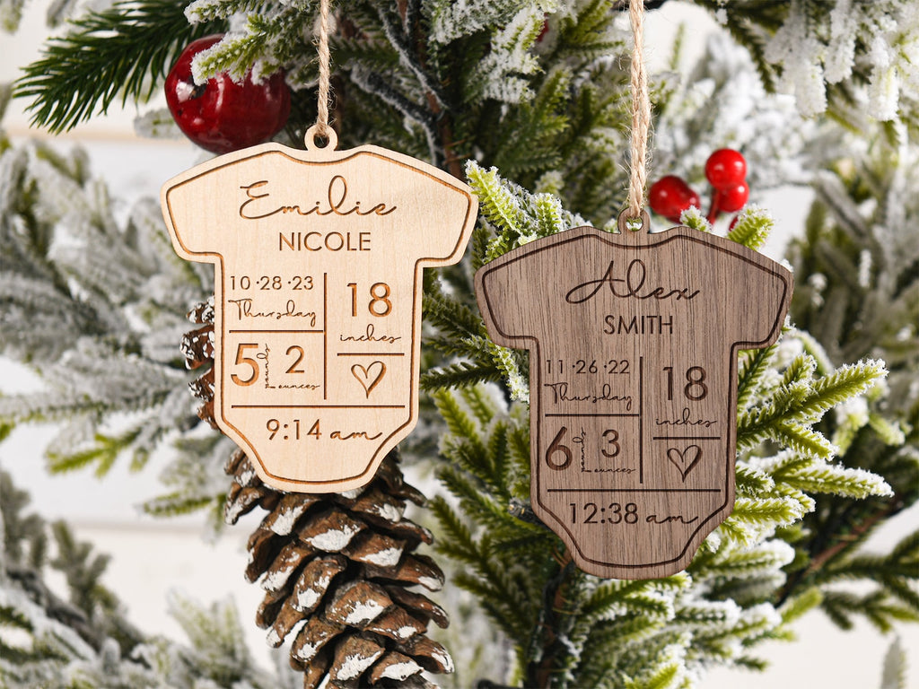Baby Ornament - Onesie Ornament - Personalized Engraved Wood Ornament