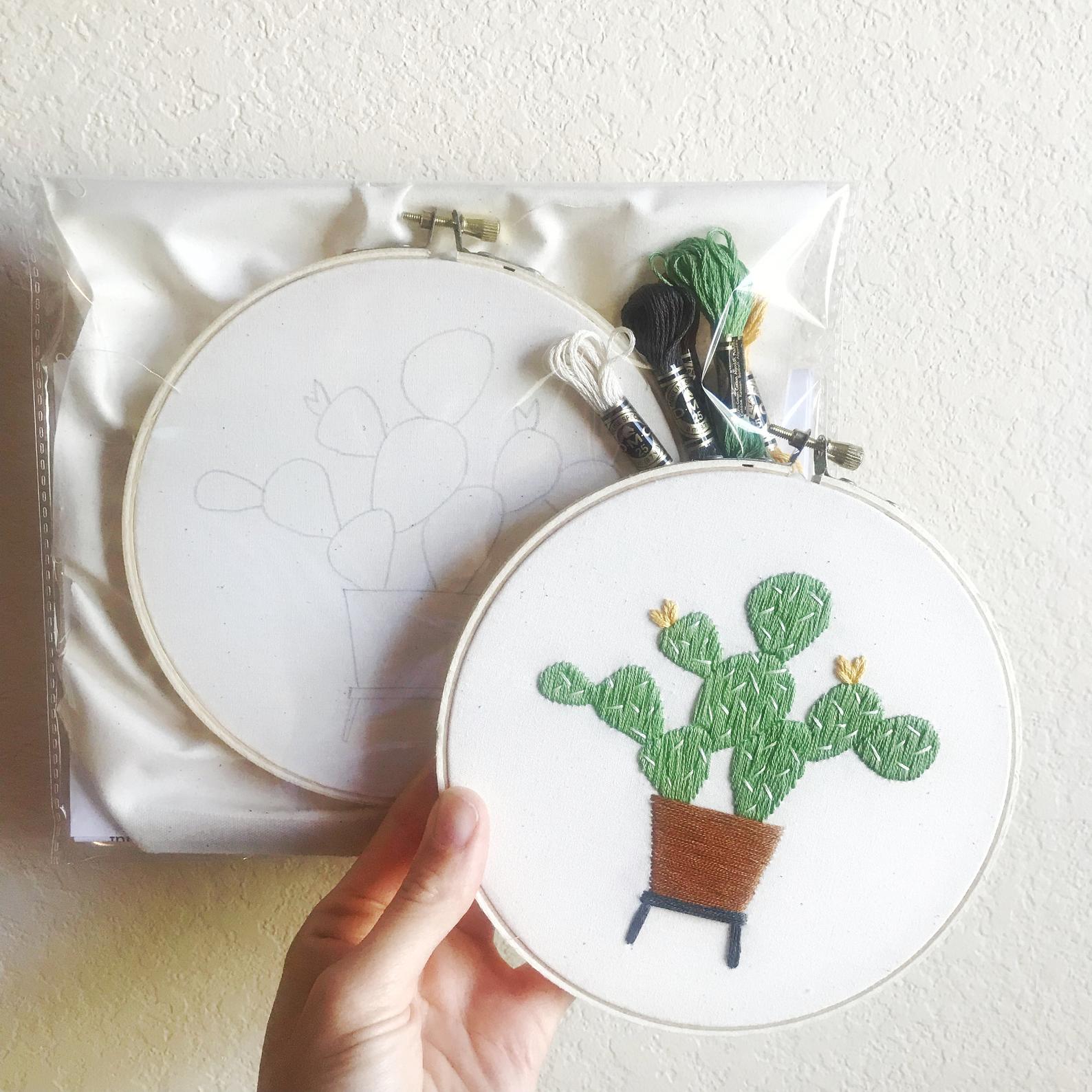 Floral Embroidery Kit Beginner Modern Cactus Embroidery Kit