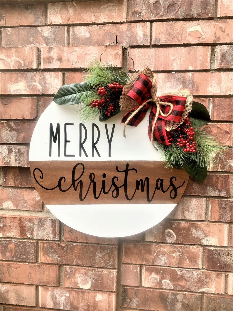 Christmas door hanger, Christmas wreath, neutral christmas decor, farmhouse christmas door hanger, farmhouse decor, christmas decor, gift