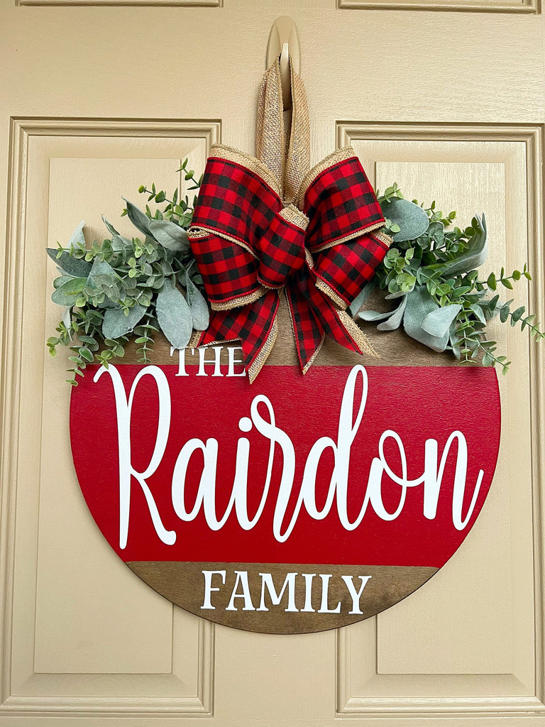 Custom Christmas Wreath - Family Name Door Hanger