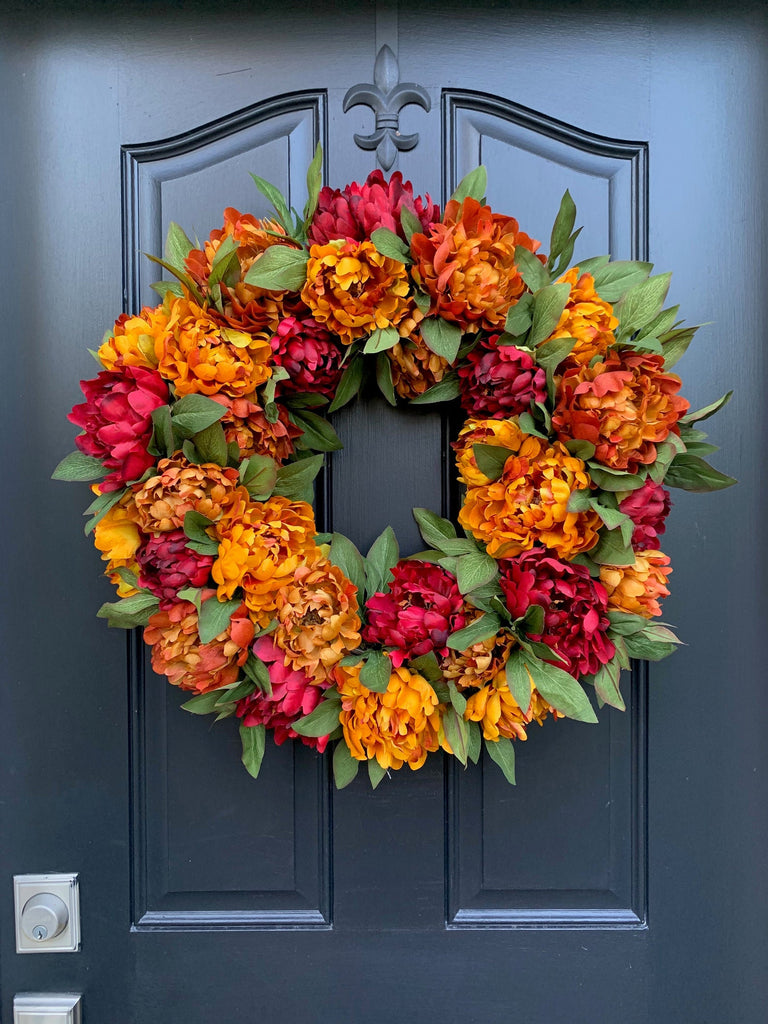 Fall Wreath - Best Fall Wreaths - Orange and Red Wreath - Door Wreath - Fall Decor - Pretty Collected