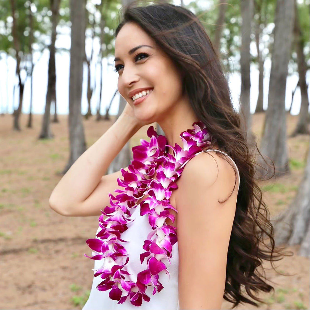 Fresh Purple Orchid Hawaiian Graduation Lei