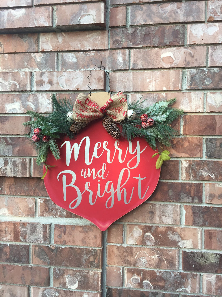 Merry & Bright Door Hanger - Christmas Decor - Farmhouse Christmas Sign