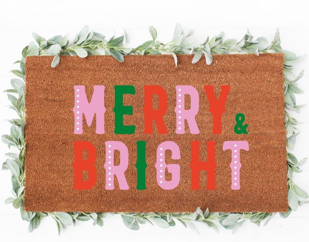 Merry & Bright Doormat - Vintage Retro Christmas Doormat