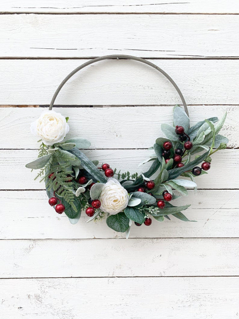 Modern Christmas Wreath - Holly Berry Wreath - Farmhouse Wreath