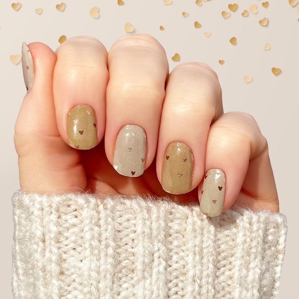 Neutral Valentine's Day Heart Nails - Gold Heart Nail Stickers