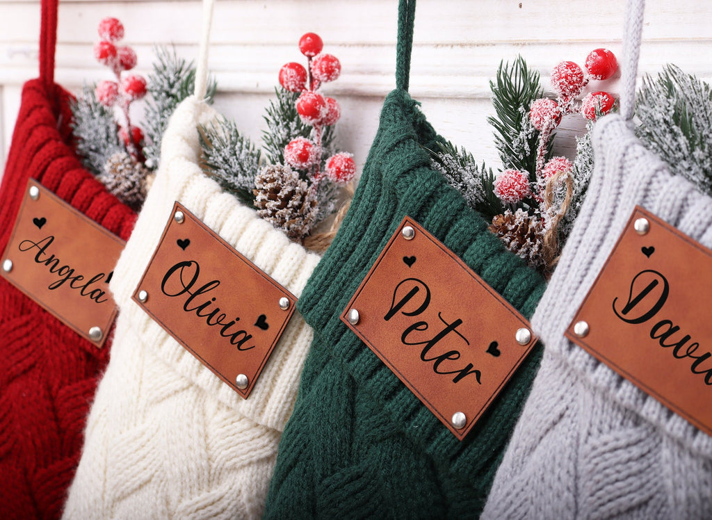 Custom Knit and Leather Christmas Stockings