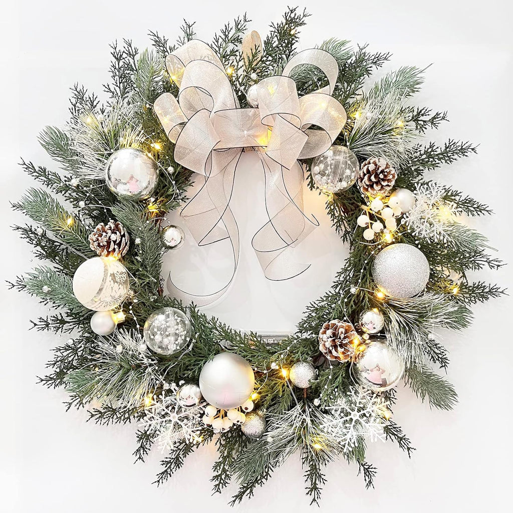 Modern Christmas Wreath with Ornaments and Lights