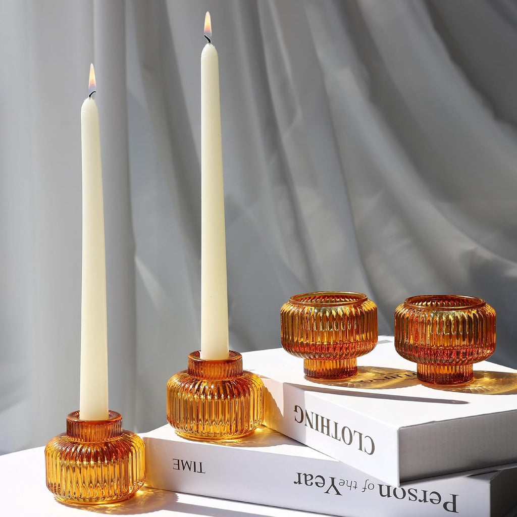 Ribbed Glass Table Candle Holders