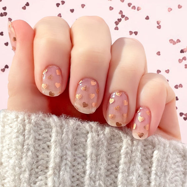 Rose Gold Heart Nail Stickers - Valentine's Day Nail Wrap Stickers