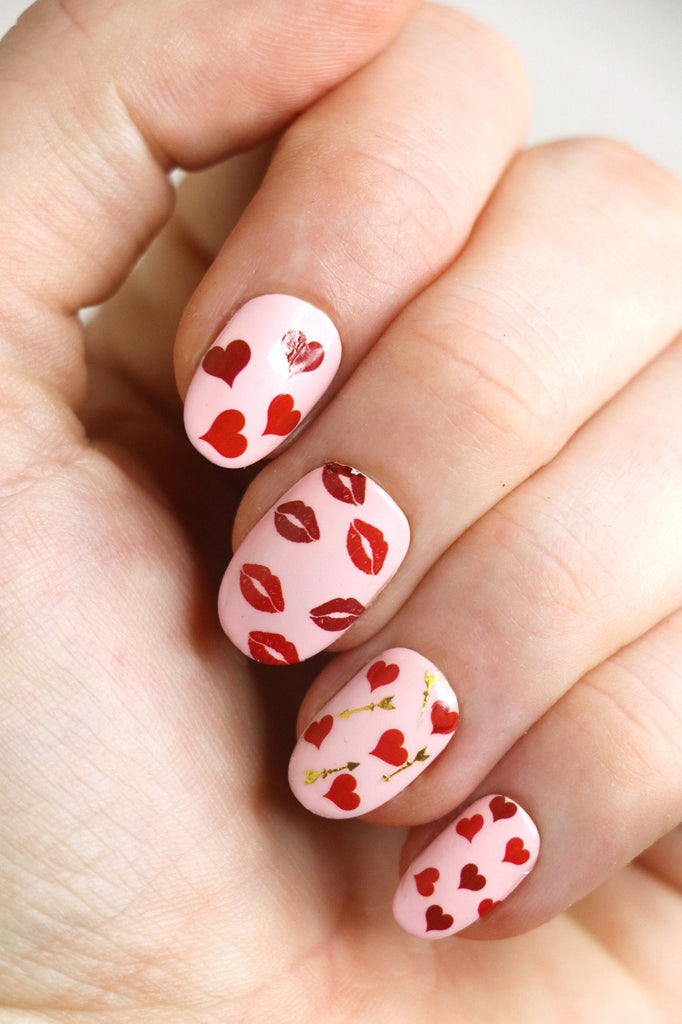 Valentine's Day Nail Decals - Hearts and Kissy Lips Decals