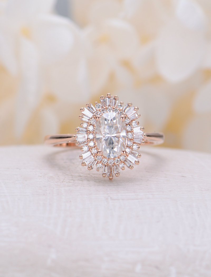 Rose Gold Vintage Engagement Ring - Moissanite Engagement Ring - Pretty Collected