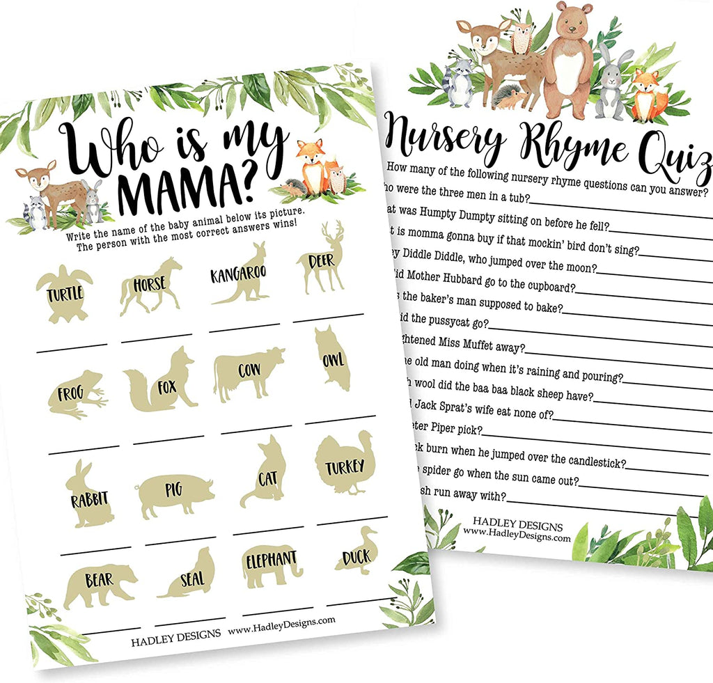 Woodland Baby Shower Game Cards