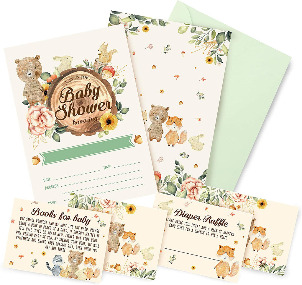 Woodland Baby Shower Invitations and Raffle Cards 