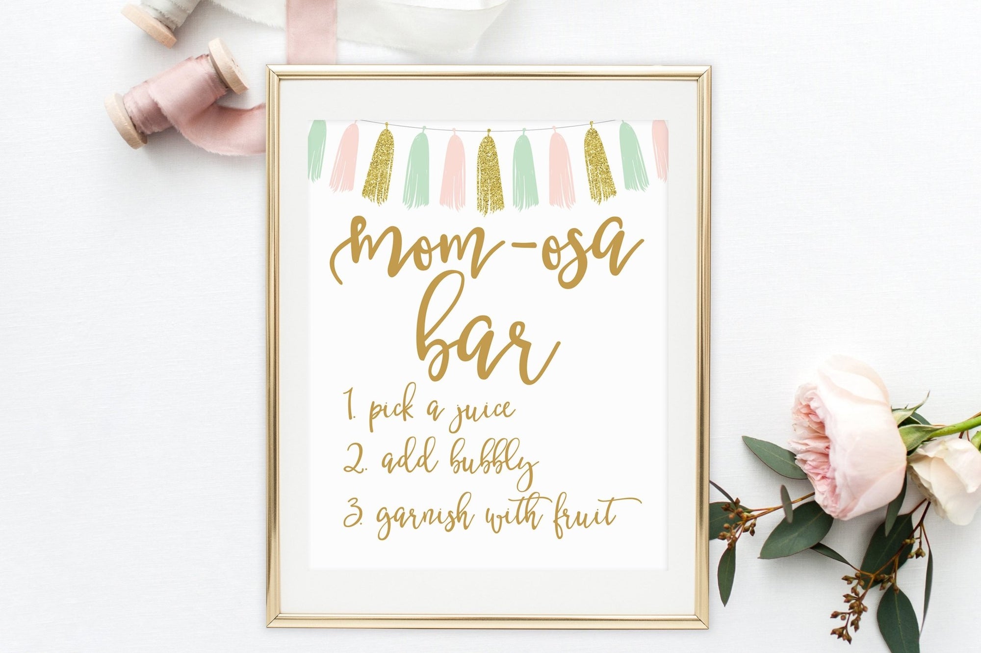 Mom-osa Bar Baby Shower Clear Acrylic Mimosa Bar Sign – Rich Design Co