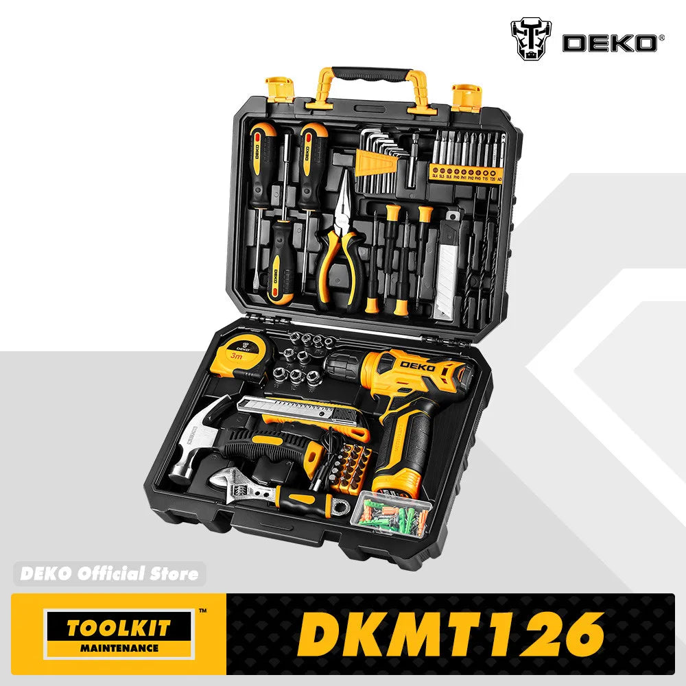 DKMT126 |126 Power Tools | Combo Kits with 8V Cordless Drill | Household Hand Tool Kits | 10MM 3/8'' Keyless Chuck