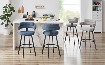 Contemporary Fabric Swivel Bar Stools (Set of 2) with High Back and Arms-Hausfame