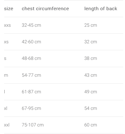 Cooling Coat Size Guide