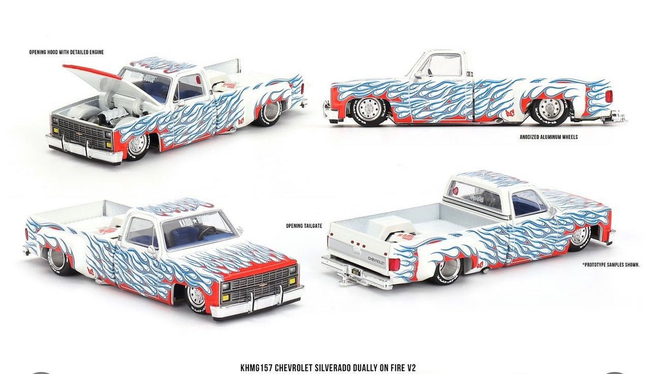 (Pre-Order) Mini GT X Kaido House CHEVROLET SILVERADO DUALLY ON FIRE V2