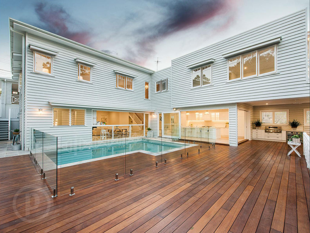 Hamptons-style Brisbane home pool and deck 167 Simpsons Rd Bardon Qld