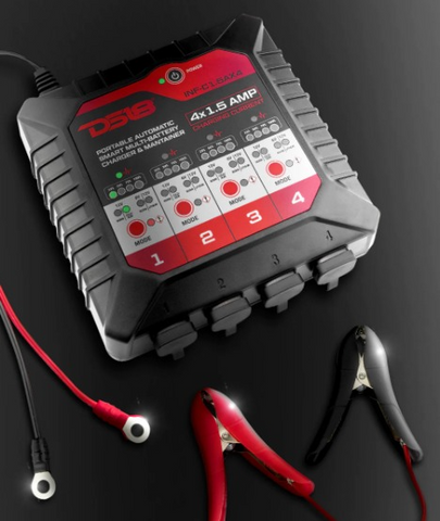 DS18 INF-C1.5AX4 6 or 12 Volt Smart 4x 1.5A Car Battery Maintainer & Charger - Compatible with Lead-Acid, Wet, Gel, AGM and Lithium (LiFePO4)