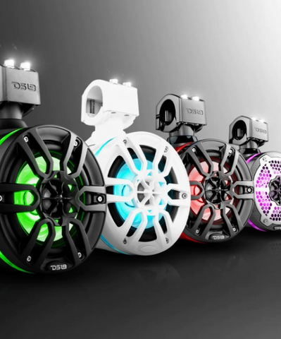 DS18 CF-X6TP 6.5" Carbon Fiber Marine Tower Speaker Pods with RGB LED Lights | 100 Watts Rms 4-ohm
