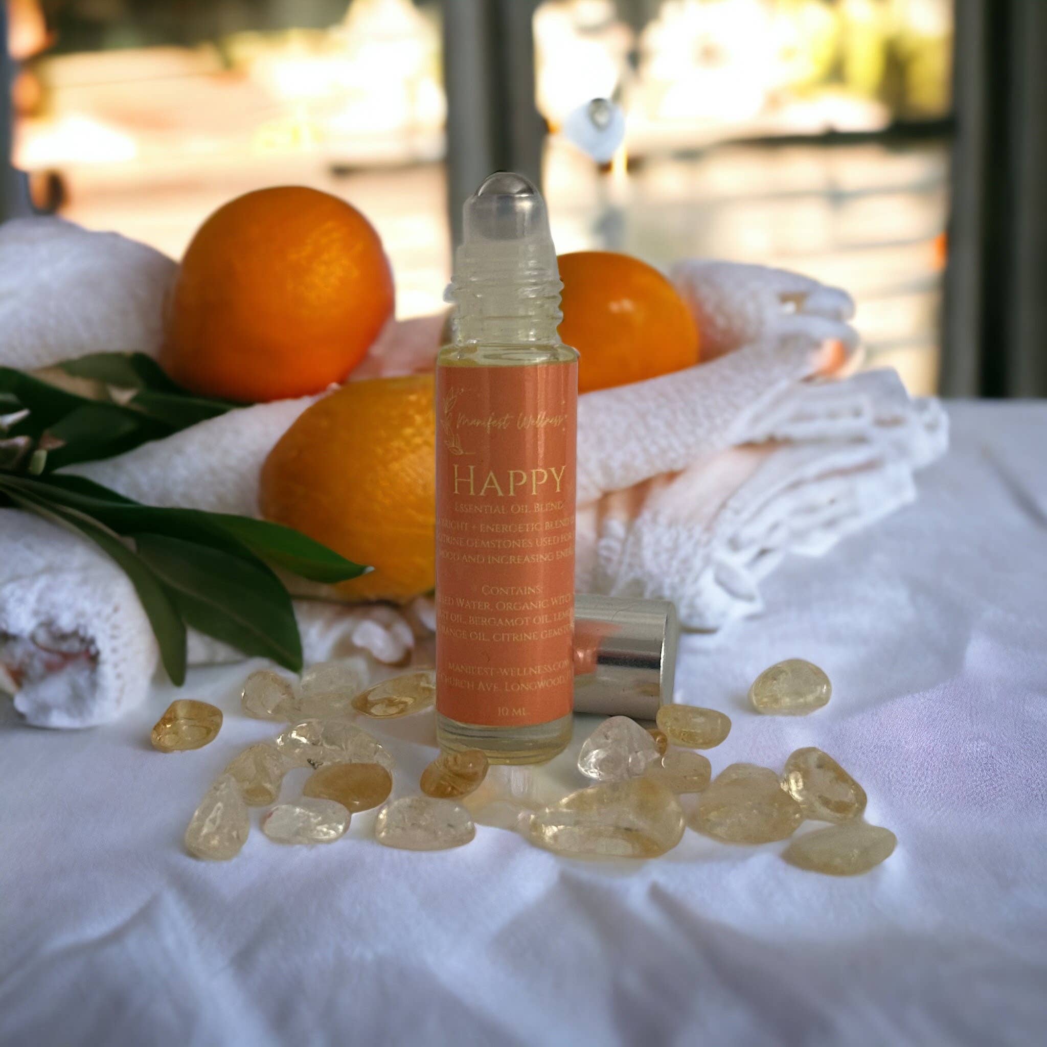 Happy Citrus Essential Oil Blend with Citrine Gemstones