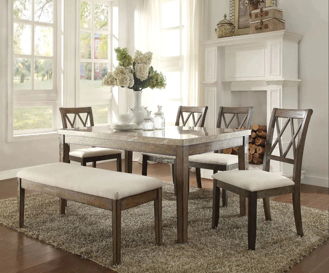 Claudia White Marble & Salvage Brown Dining Table Model 71715 By ACME Furniture