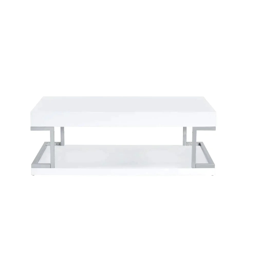 Aspers White High Gloss & Chrome Coffee Table Model 83125 By ACME Furniture