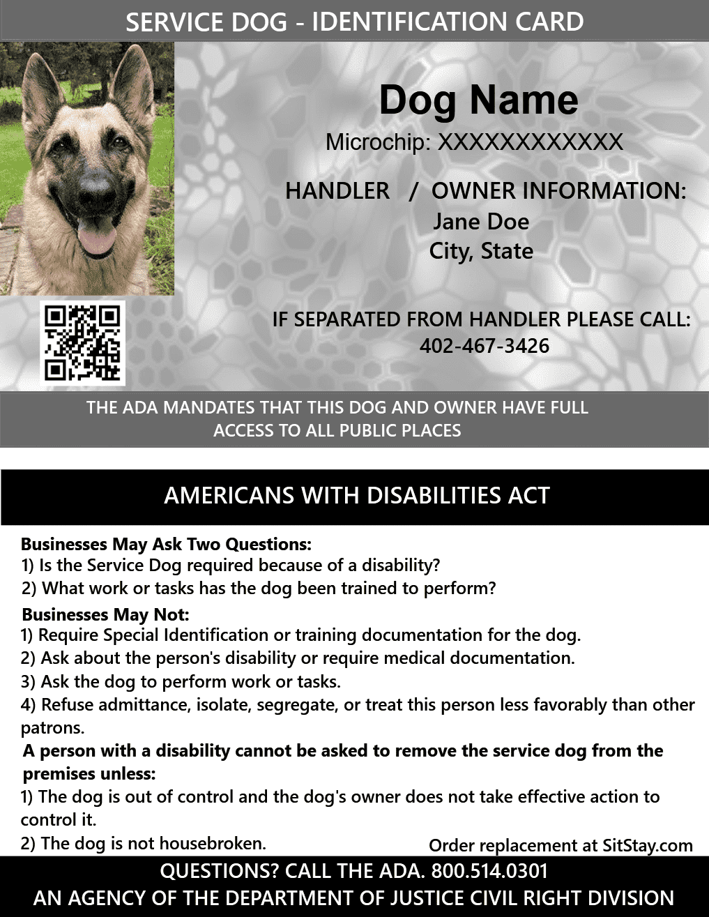 service dog id card template free download