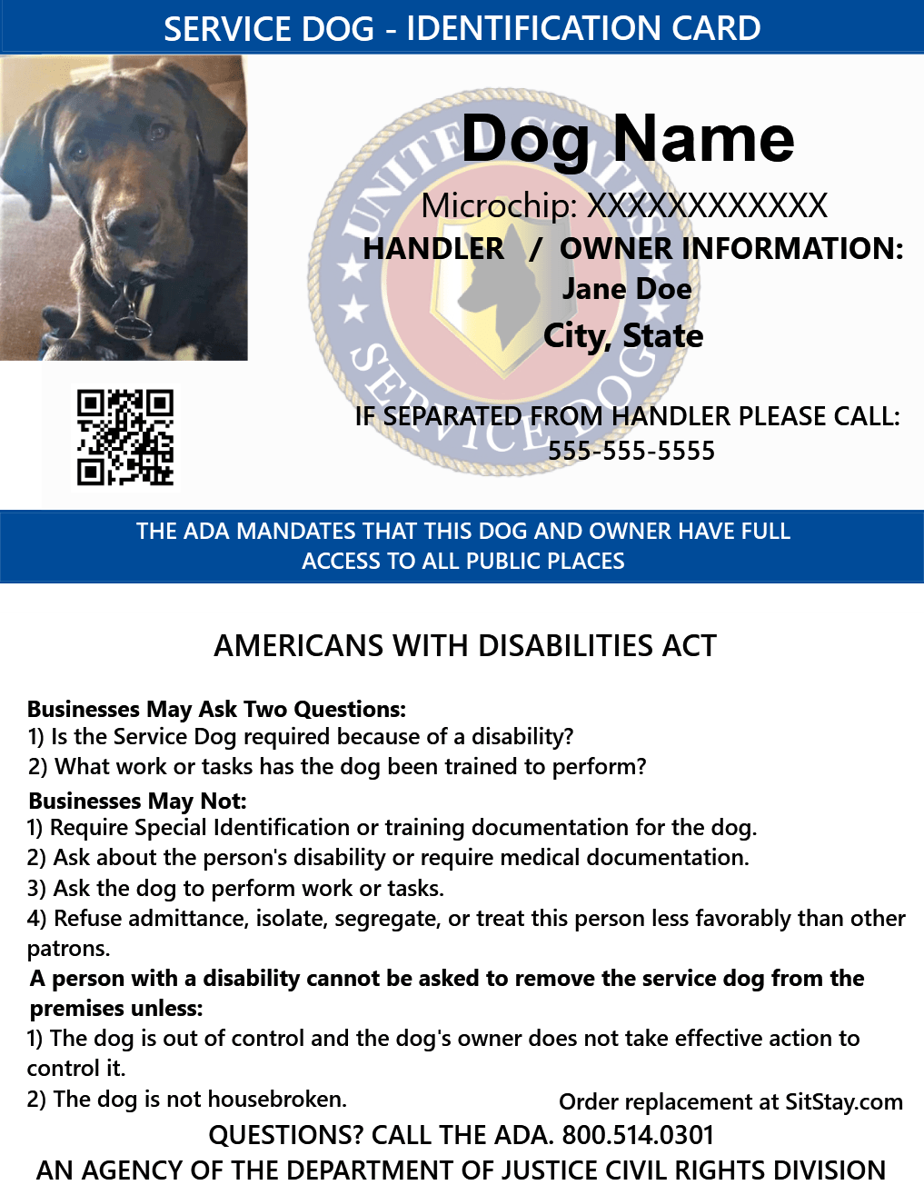 printable service dog id card template free download