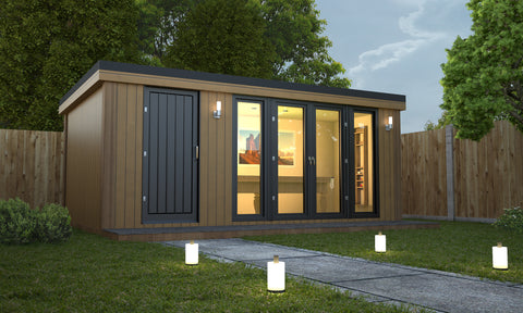 A composite insulated garden room with store room attached.