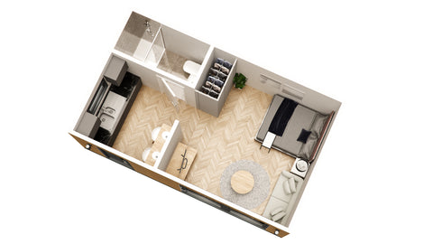 A floor plan of a small garden annexe from Rubicon