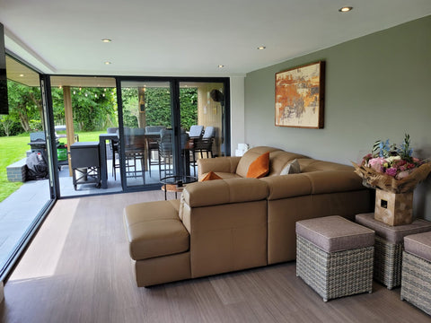 Interior of a Rubicon Garden Room in Manchester with leather corner sofa