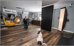 Man with dog in photography studio